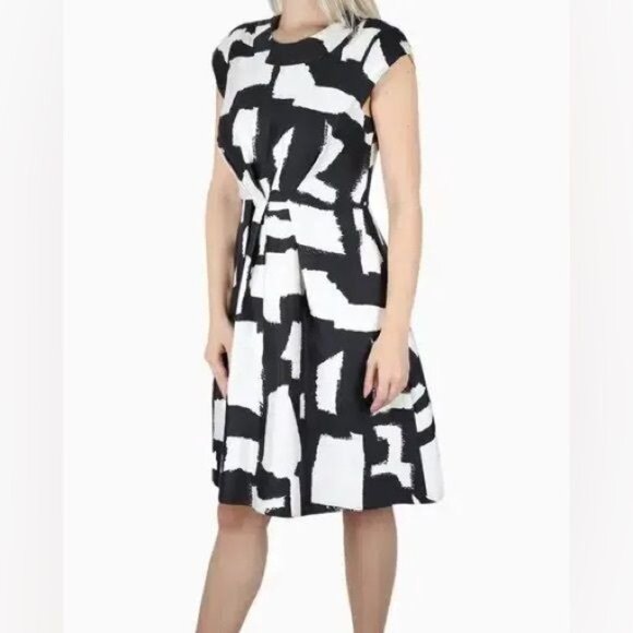 KATE SPADE MARIELLA DRESS SILK BLEND BLACK AND WHITE PRINT 2 - Picture 3 of 15